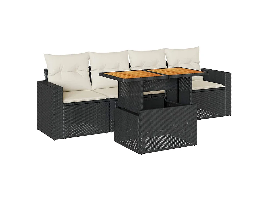 5-tlg. Garten-Sofagarnitur mit Kissen Schwarz Poly Rattan
