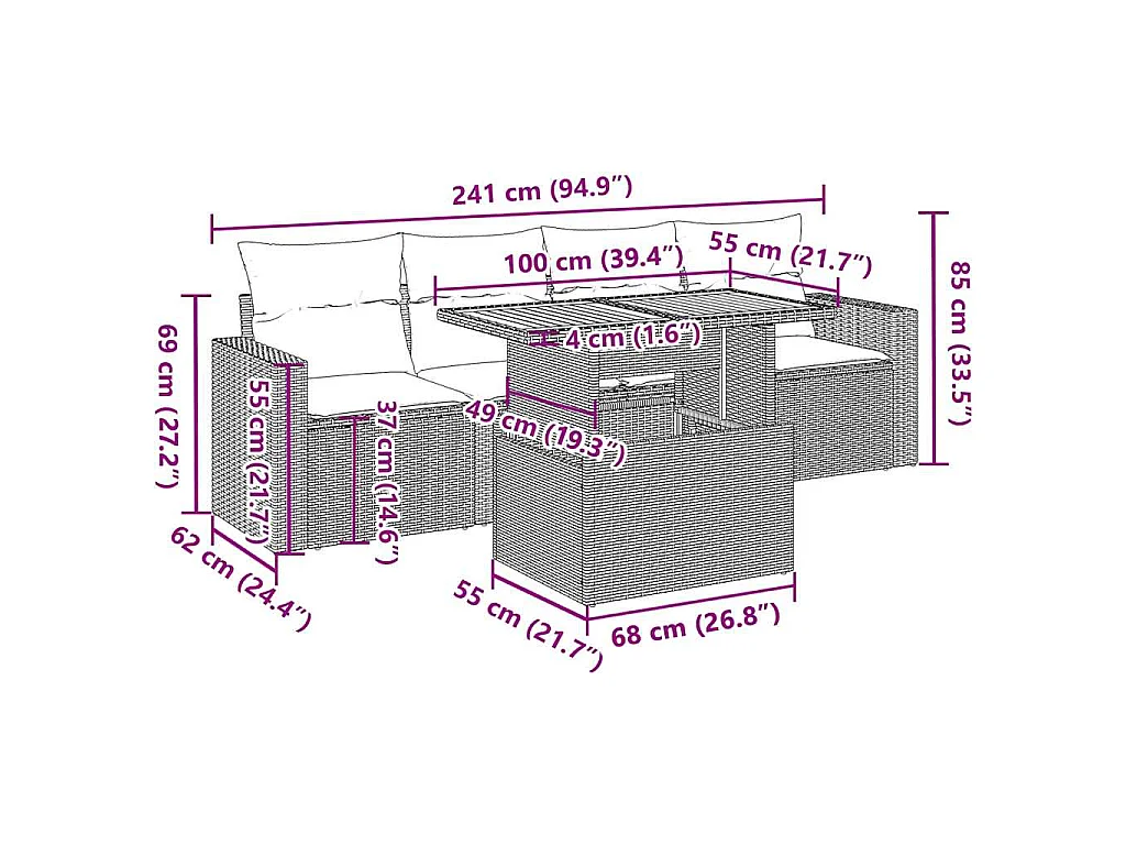 5-tlg. Garten-Sofagarnitur mit Kissen Schwarz Poly Rattan
