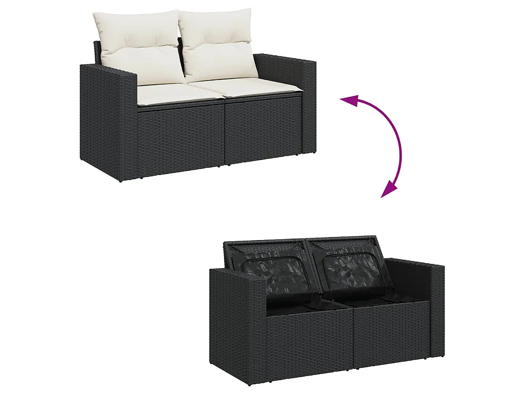 5-tlg. Garten-Sofagarnitur mit Kissen Schwarz Poly Rattan