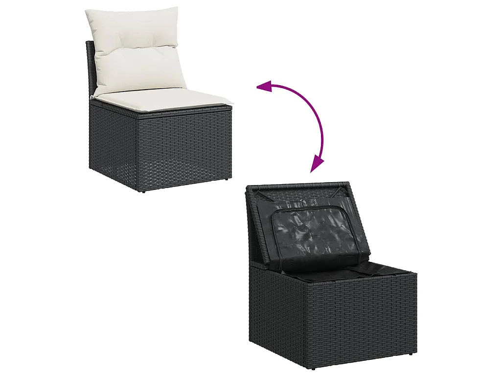 5-tlg. Garten-Sofagarnitur mit Kissen Schwarz Poly Rattan