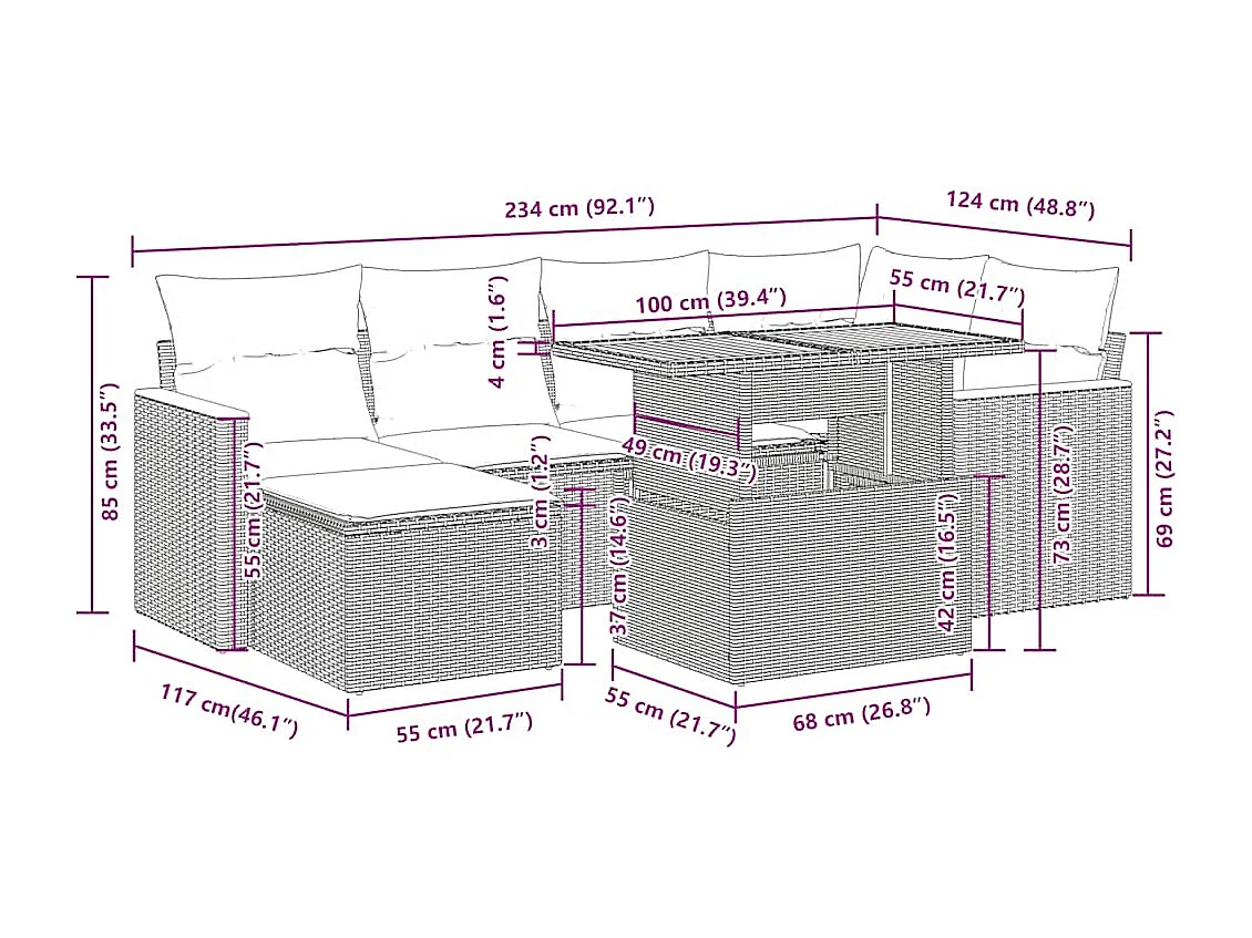 Set Divani da Giardino con Cuscini 7pz Nero Polyrattan Acacia