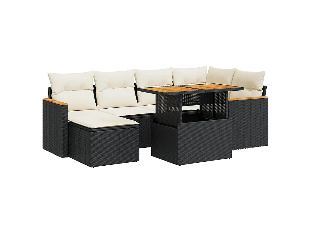 Set Divani da Giardino con Cuscini 7pz Nero Polyrattan Acacia