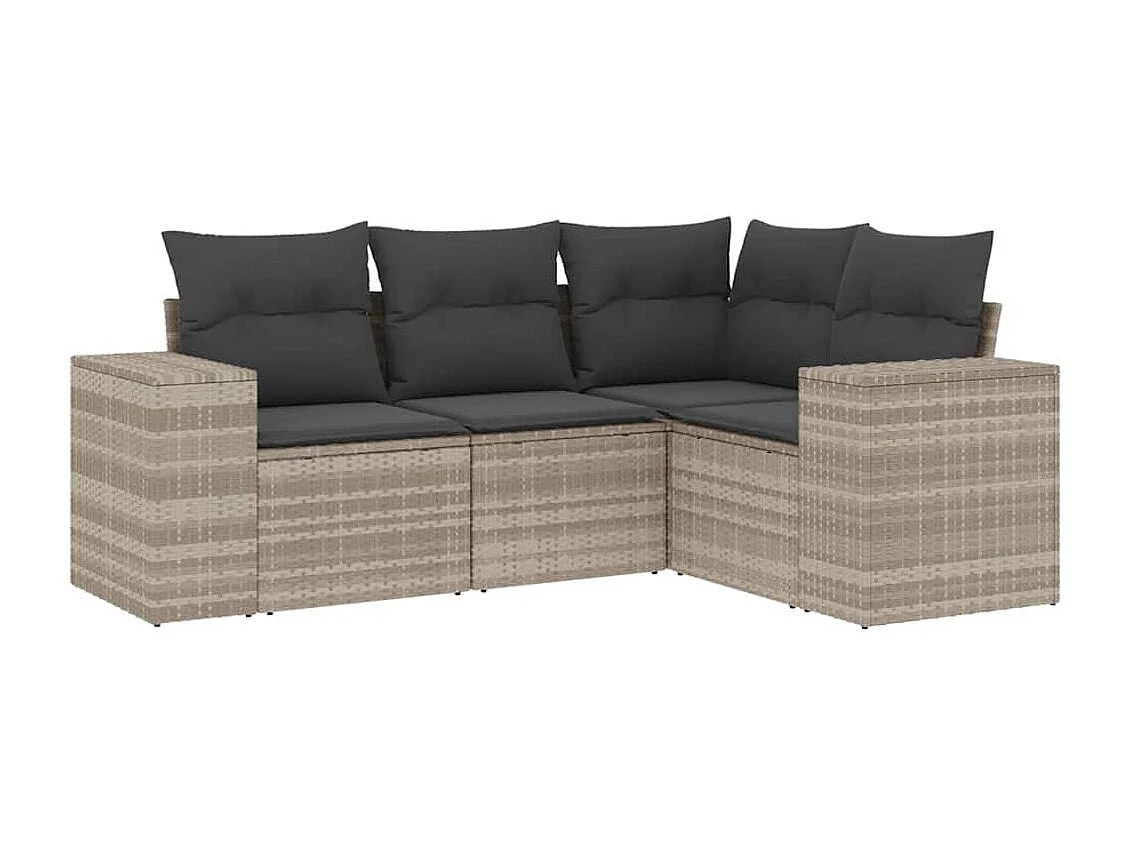 Set Divano da Giardino 4pz con Cuscini Grigio Chiaro Polyrattan