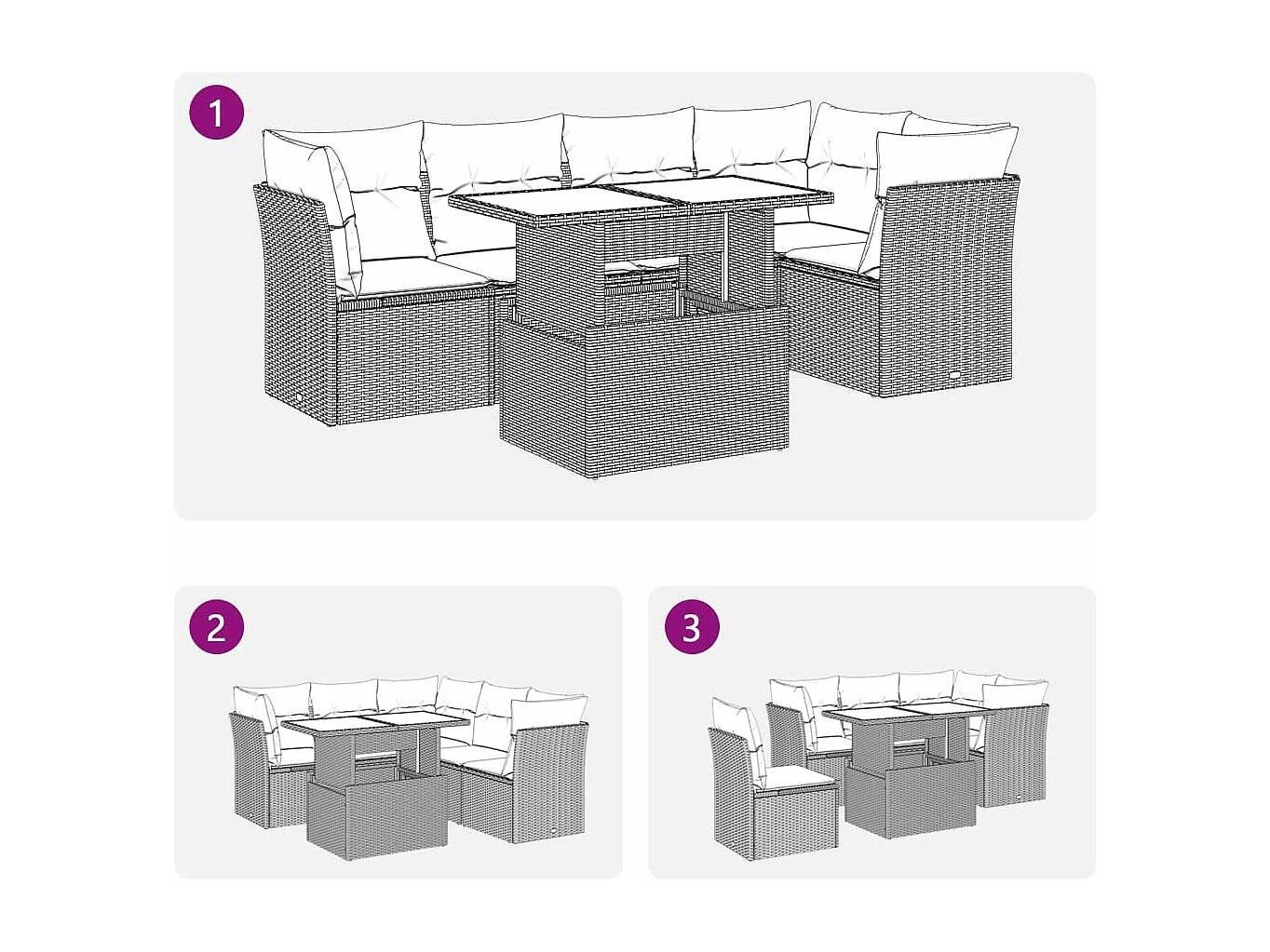 Salon de jardin 6 pcs avec coussins gris résine tressée