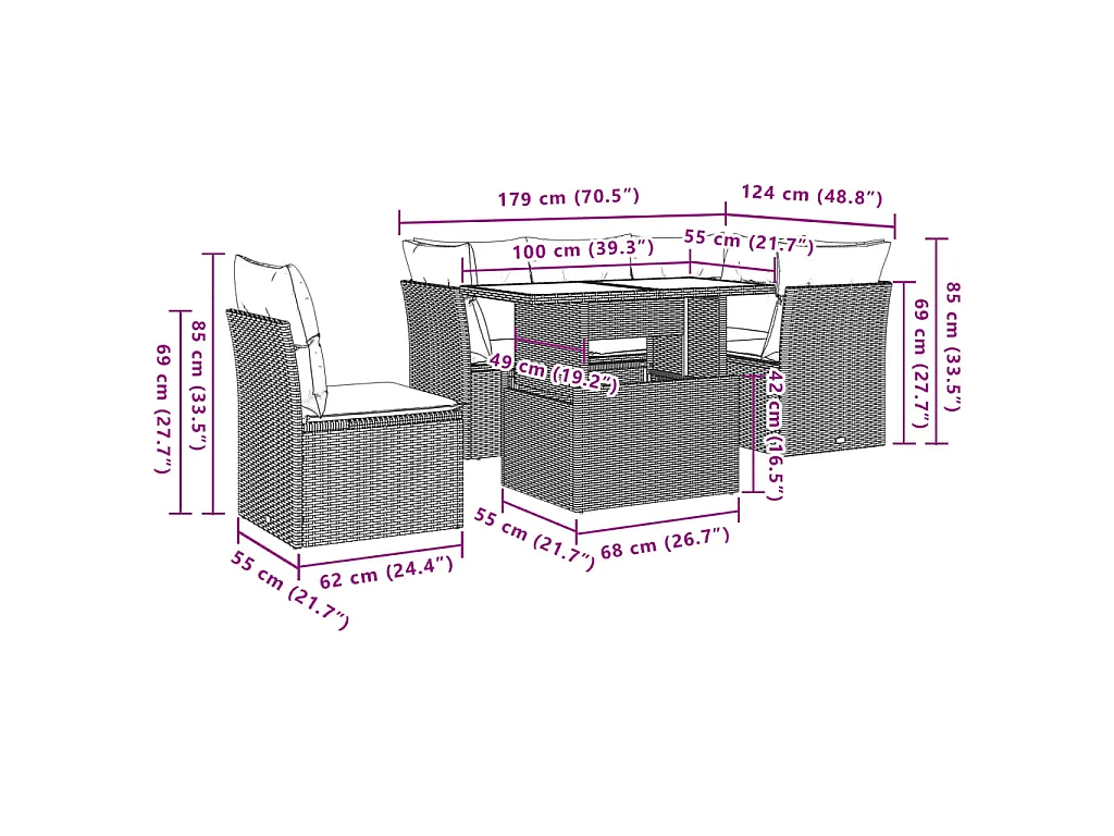 Set Divano da Giardino 6 pz con Cuscini Beige in Polyrattan