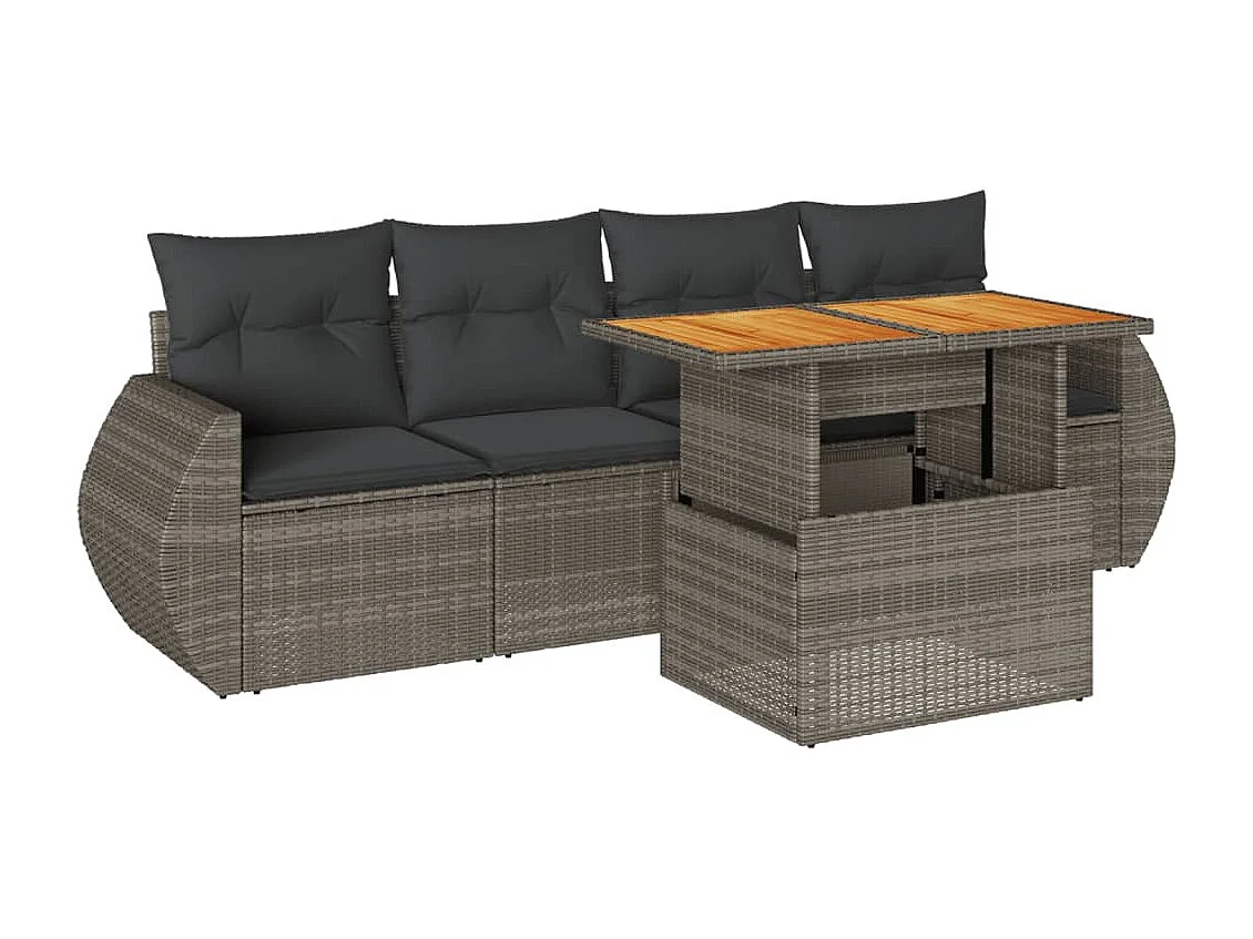 5-tlg. Garten-Sofagarnitur mit Kissen Grau Poly Rattan