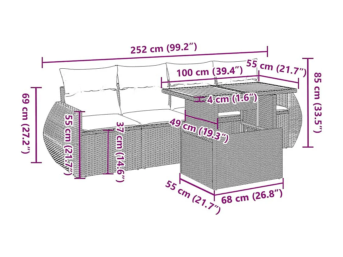 5-tlg. Garten-Sofagarnitur mit Kissen Grau Poly Rattan