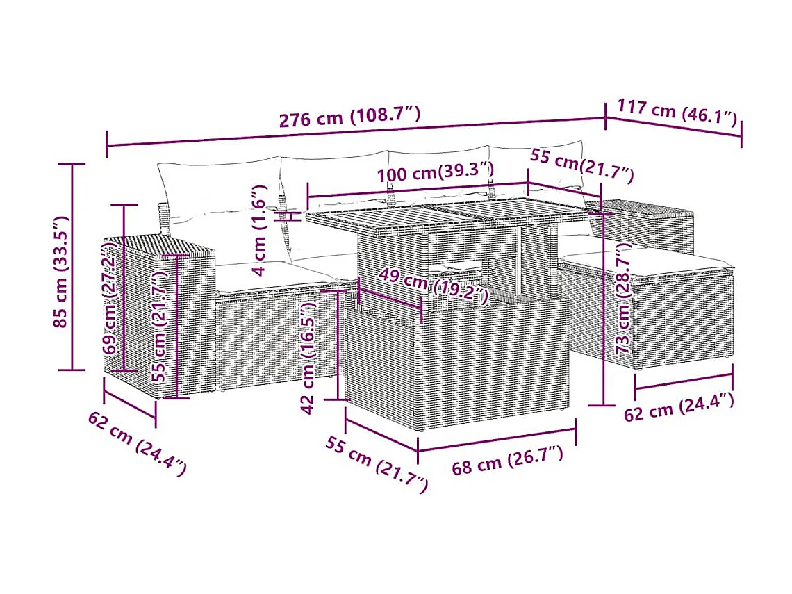 6-tlg. Garten-Sofagarnitur mit Kissen Schwarz Poly Rattan