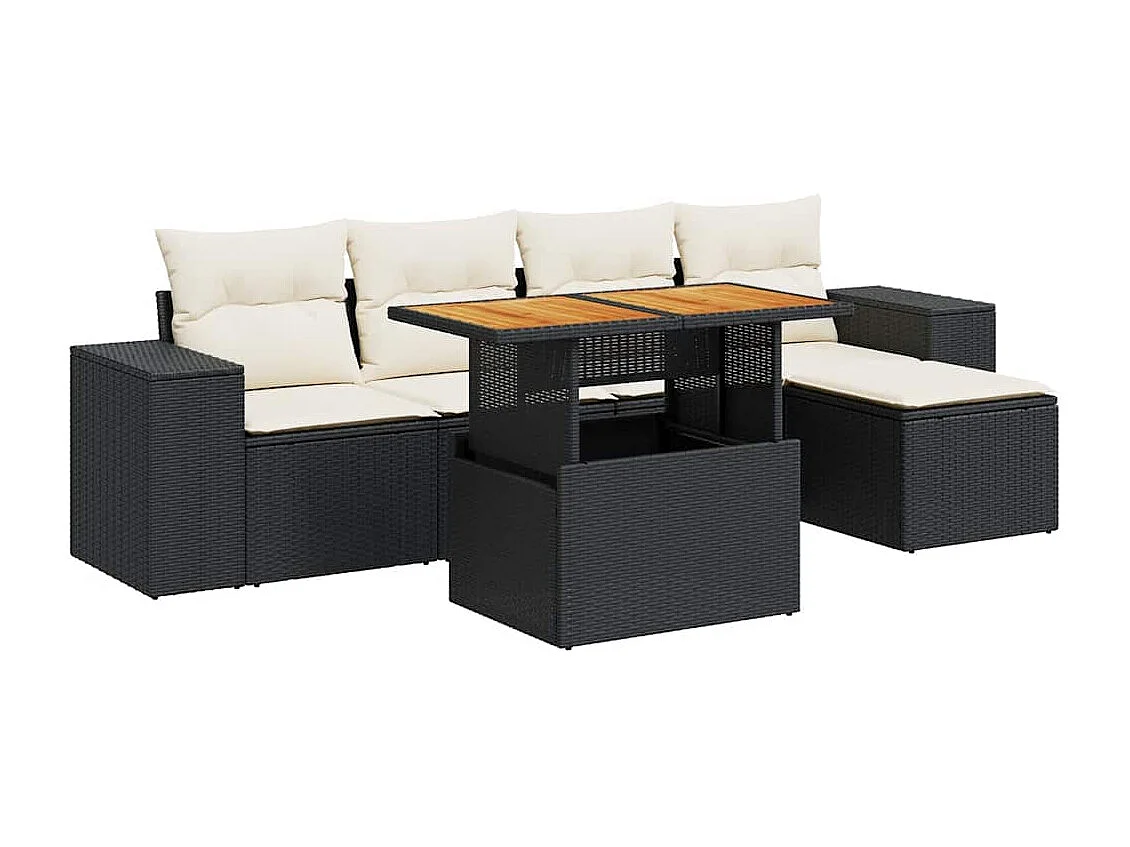 Salon de jardin 6 pcs avec coussins noir résine tressée