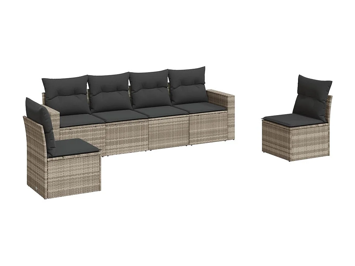 Salon de jardin 6 pcs avec coussins gris clair résine tressée