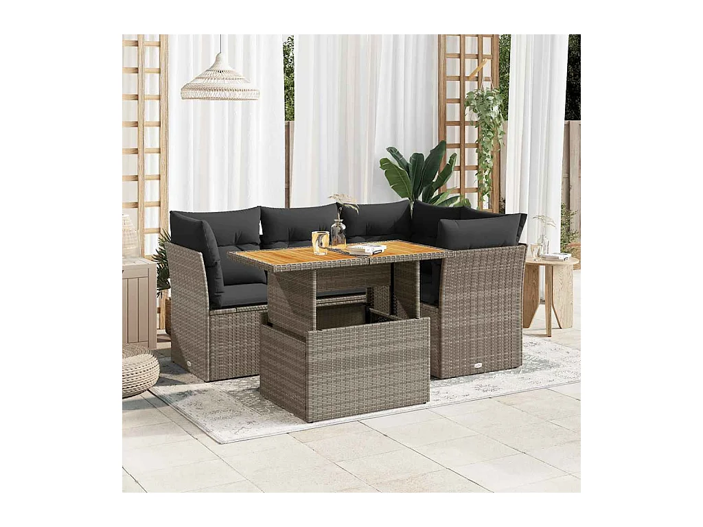 5-delige Loungeset met kussens poly rattan grijs