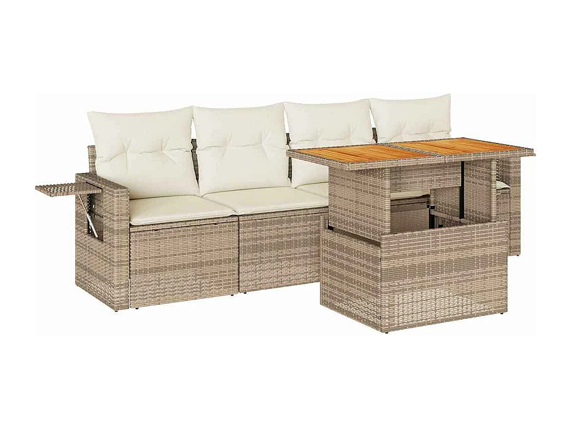 Salon de jardin avec coussins 5 pcs beige résine tressée
