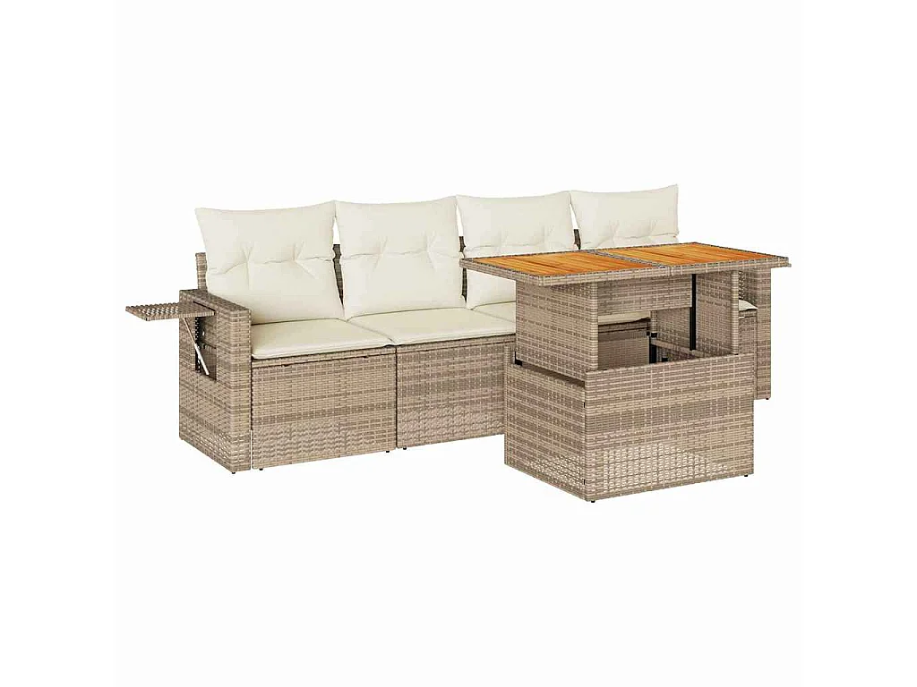 Salon de jardin avec coussins 5 pcs beige résine tressée