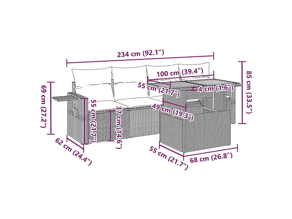 Salon de jardin avec coussins 5 pcs beige résine tressée