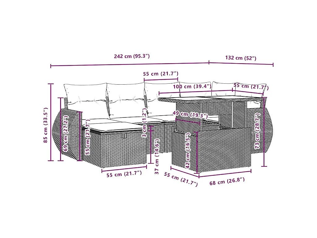 7-tlg. Garten-Sofagarnitur mit Kissen Beige Poly Rattan