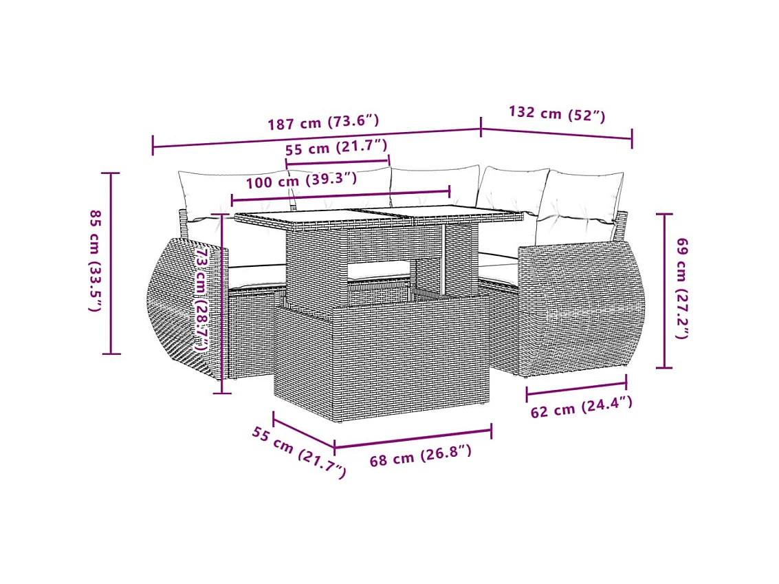 5-tlg. Garten-Sofagarnitur mit Kissen Beige Poly Rattan