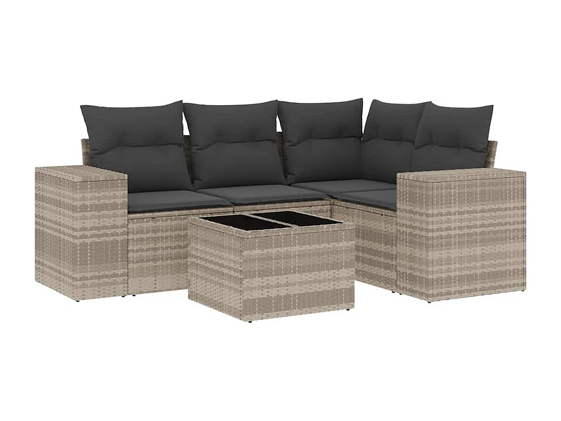 Salon de jardin 5 pcs avec coussins gris clair résine tressée