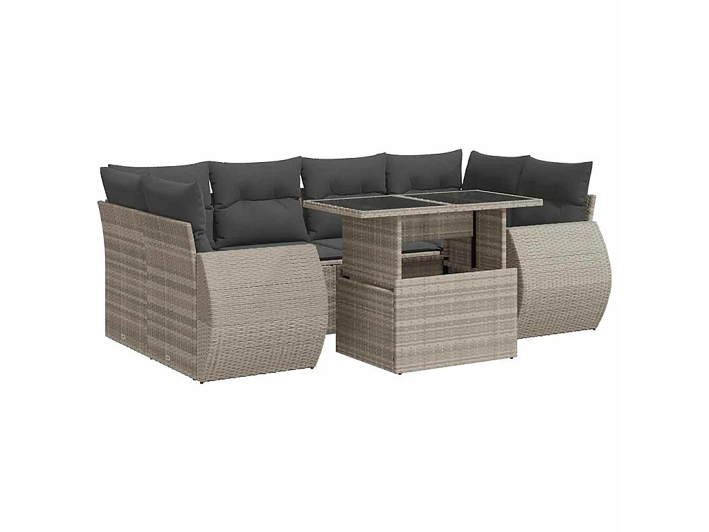 7-delige Loungeset met kussens poly rattan lichtgrijs