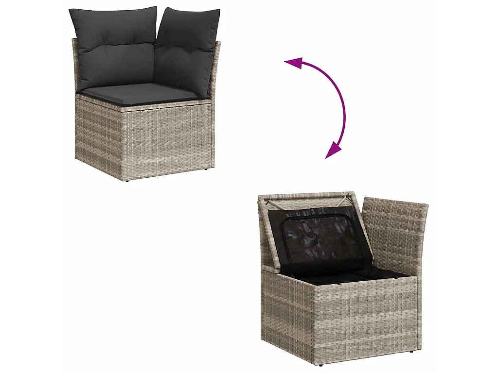 7-delige Loungeset met kussens poly rattan lichtgrijs