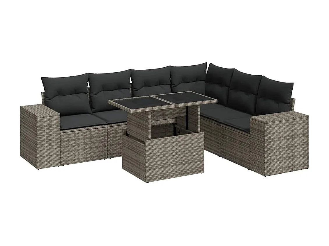 Salon de jardin avec coussins 7 pcs gris résine tressée