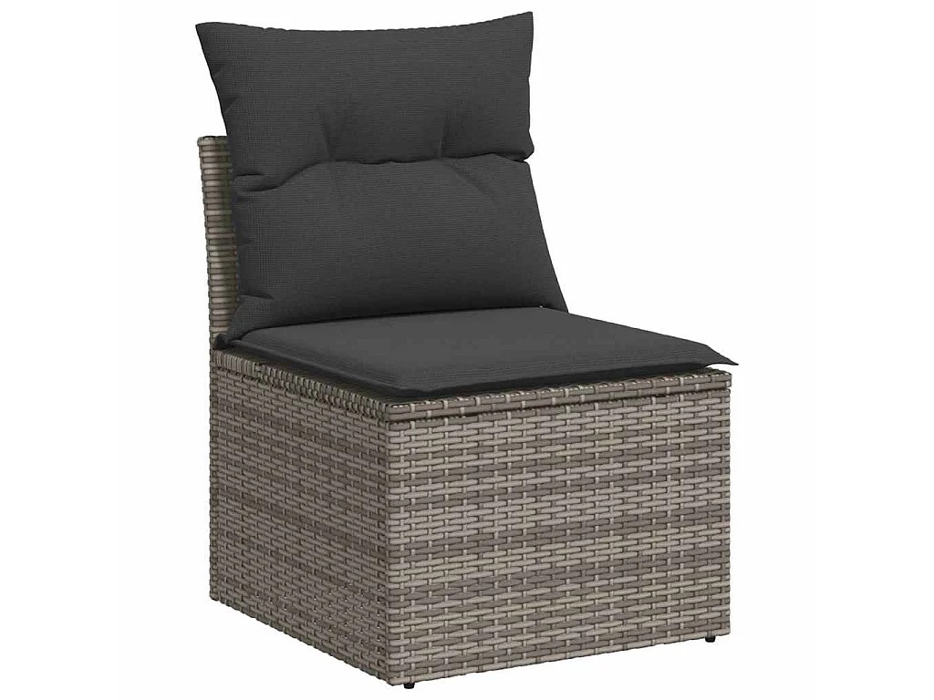 7-tlg. Garten-Sofagarnitur mit Kissen Grau Poly Rattan