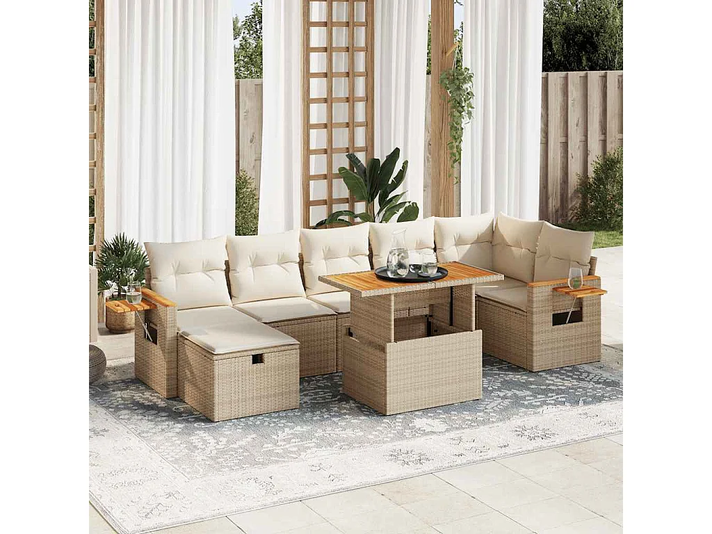 Salon de jardin avec coussins 5 pcs beige résine tressée