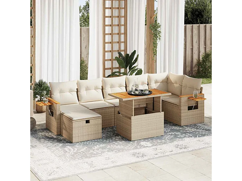 Salon de jardin avec coussins 5 pcs beige résine tressée