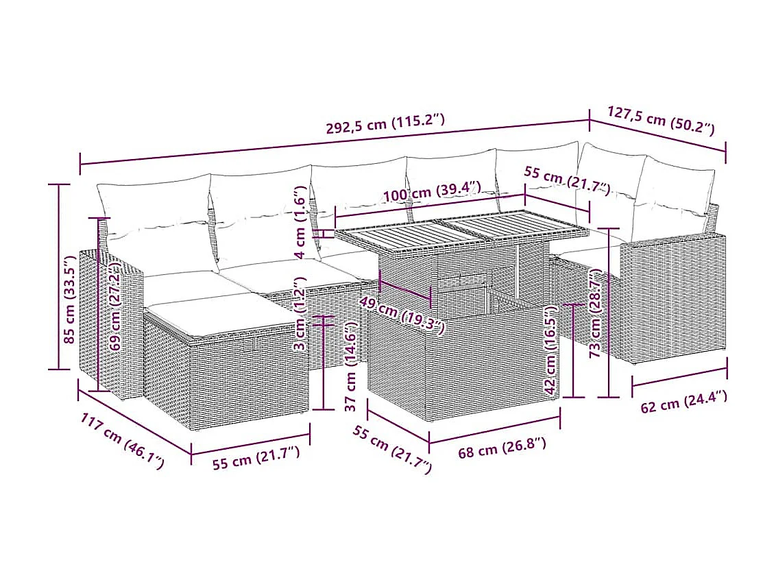 Salon de jardin 5 pcs avec coussins noir résine tressée acacia