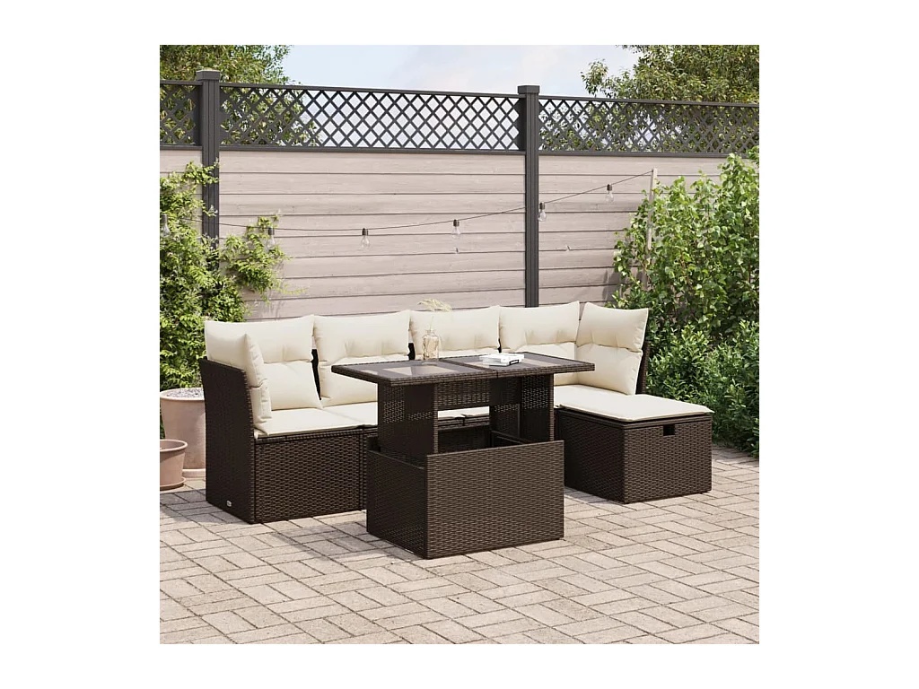 6-tlg. Garten-Sofagarnitur mit Kissen Braun Poly Rattan