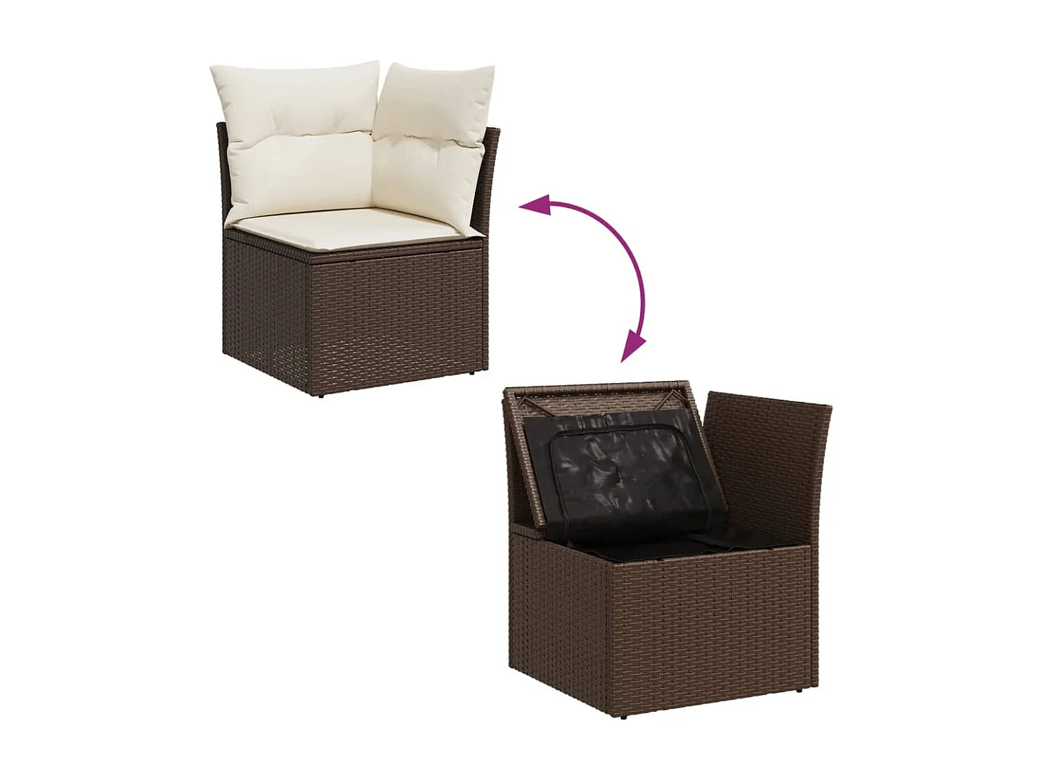 Salon de jardin avec coussins 6 pcs marron résine tressée