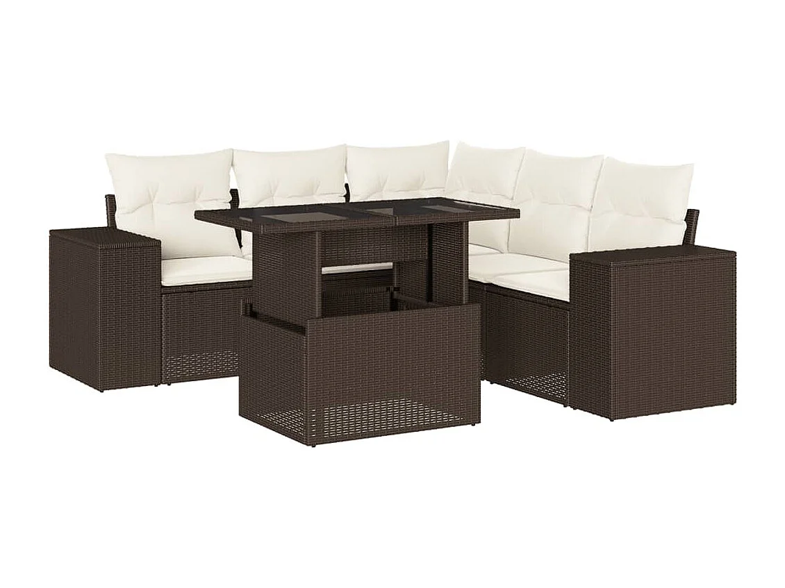 Salon de jardin avec coussins 6 pcs marron résine tressée