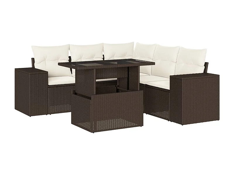Salon de jardin avec coussins 6 pcs marron résine tressée