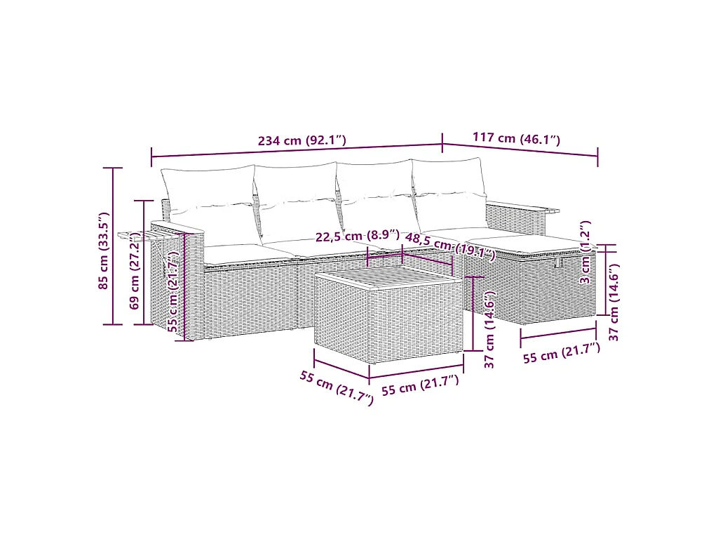 6-tlg. Garten-Sofagarnitur mit Kissen Schwarz Poly Rattan