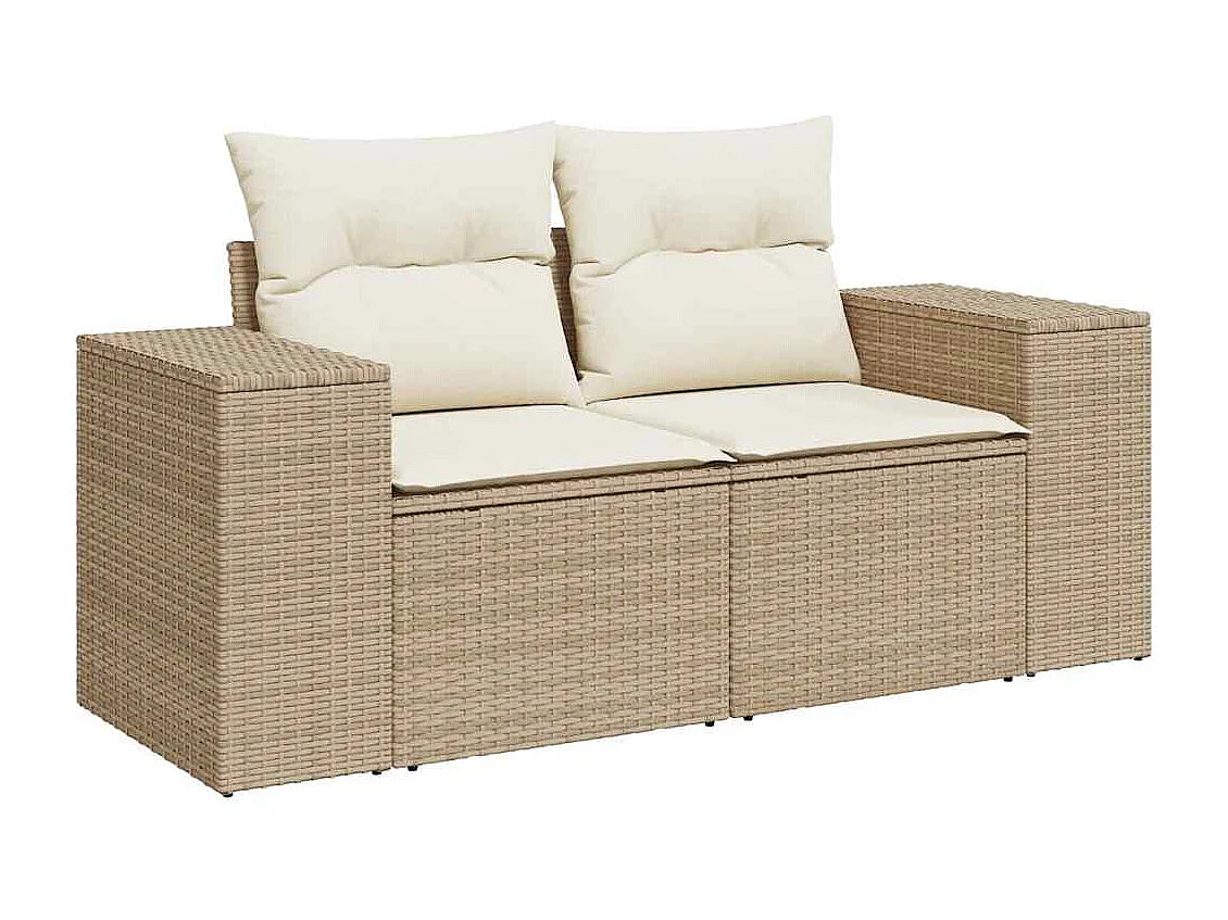 6-tlg. Garten-Sofagarnitur mit Kissen Beige Poly Rattan