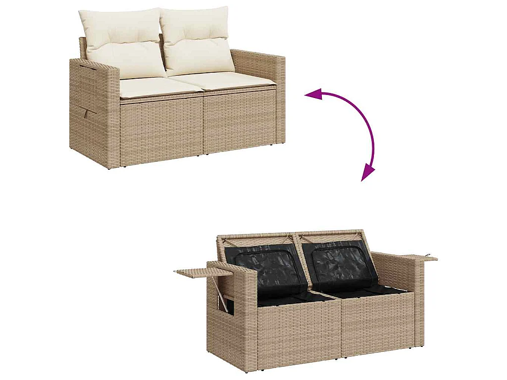 7-tlg. Garten-Sofagarnitur mit Kissen Beige Poly Rattan