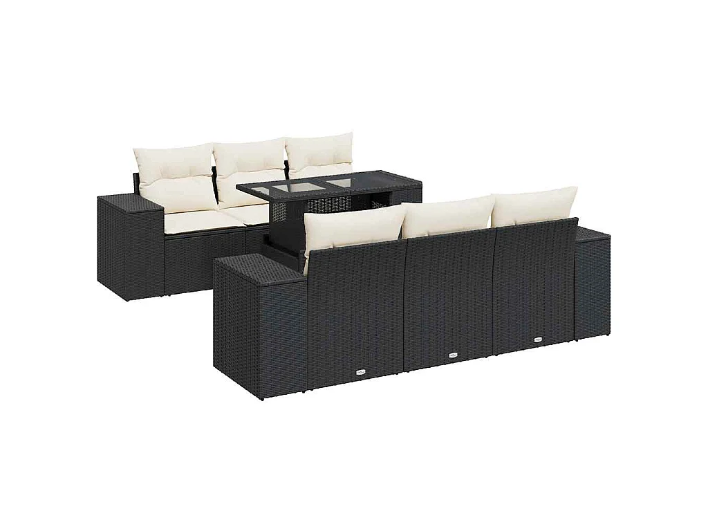 7-tlg. Garten-Sofagarnitur mit Kissen Schwarz Poly Rattan