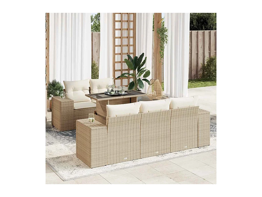 Set Divano da Giardino 6 pz con Cuscini Beige in Polyrattan