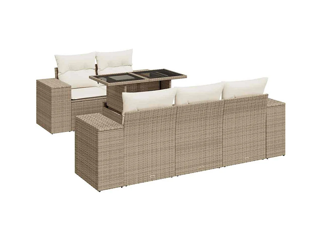 6-tlg. Garten-Sofagarnitur mit Kissen Beige Poly Rattan