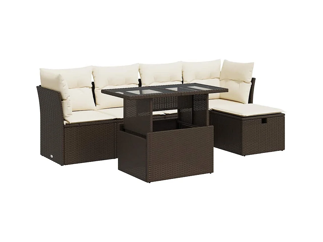 Salon de jardin avec coussins 6 pcs marron résine tressée
