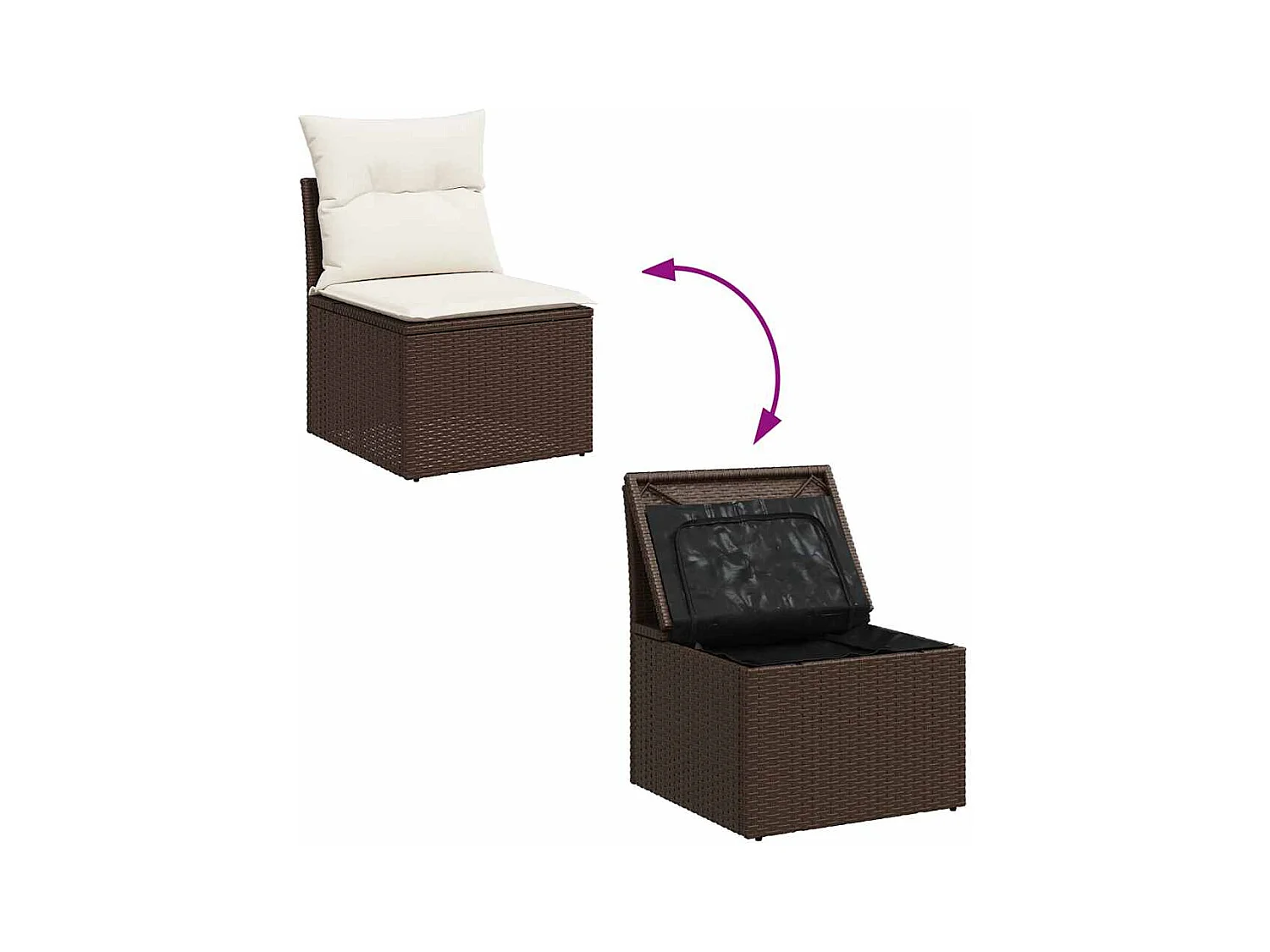 Salon de jardin avec coussins 6 pcs marron résine tressée