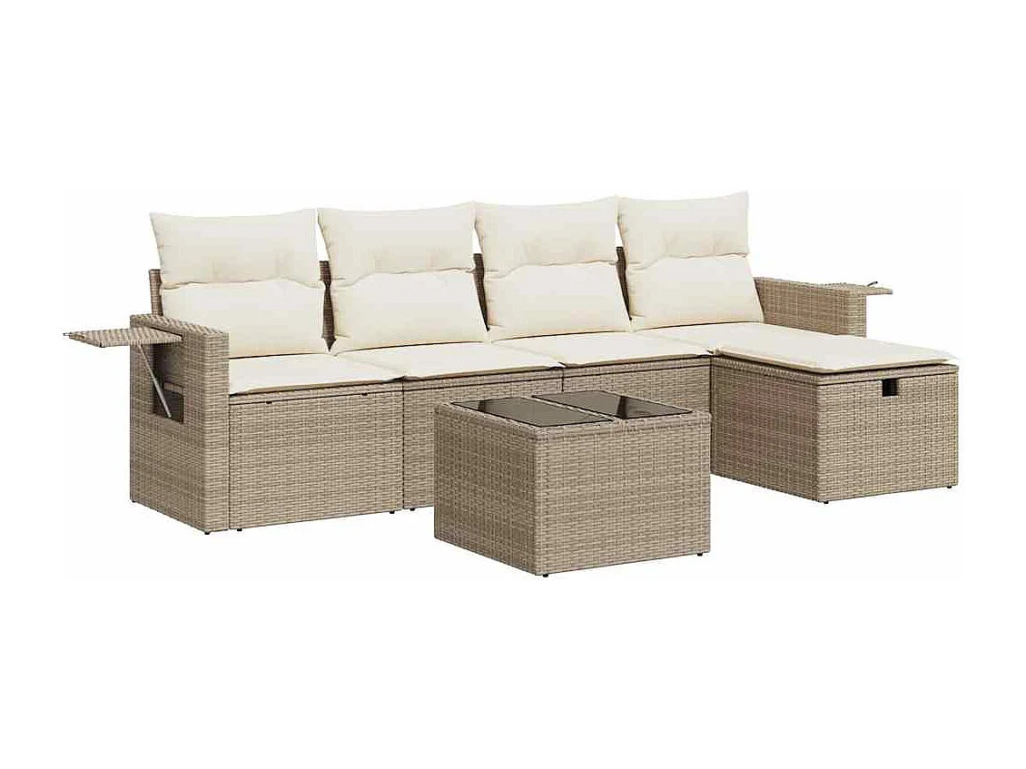 Salon de jardin avec coussins 6 pcs beige résine tressée