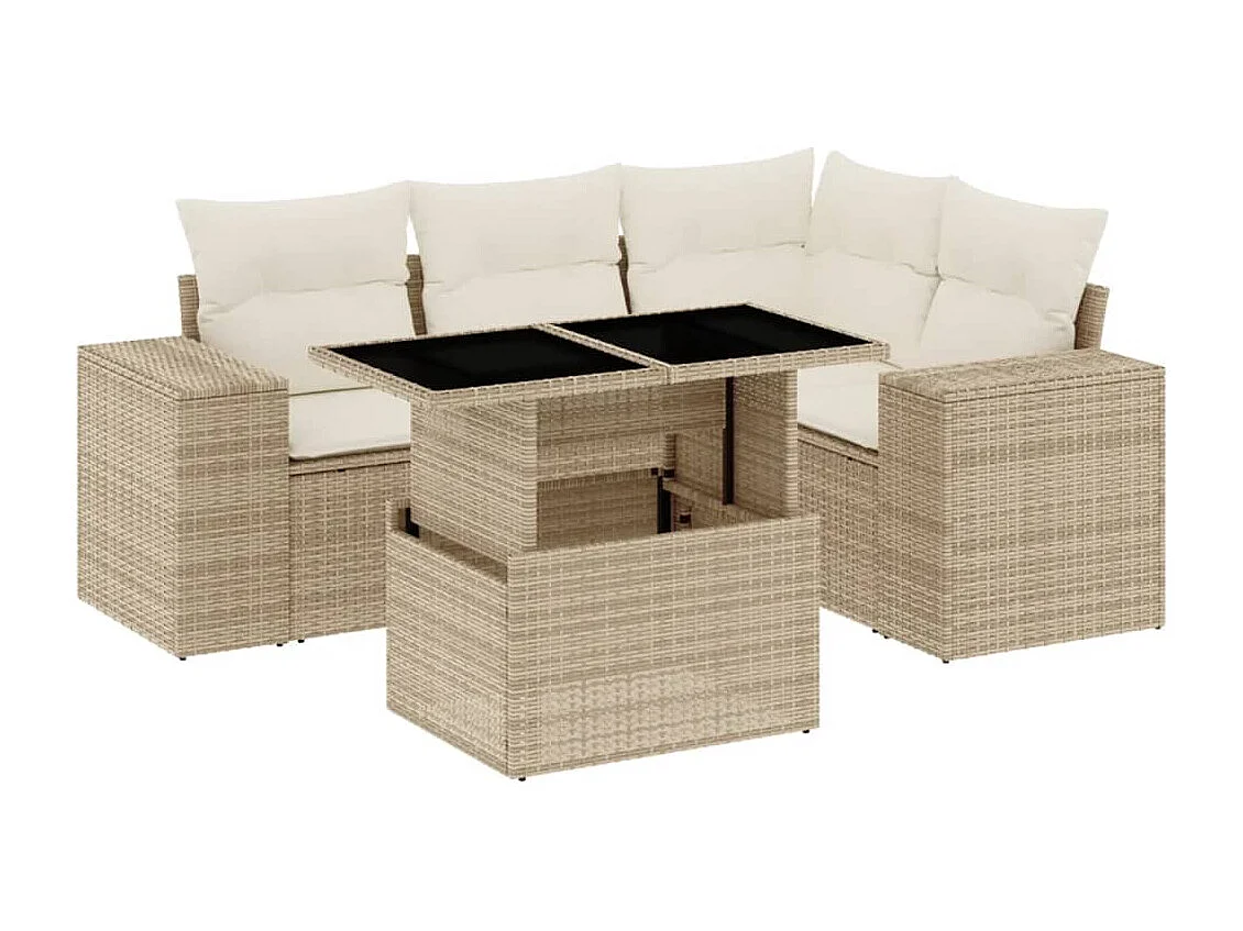 Salon de jardin avec coussins 5 pcs beige résine tressée