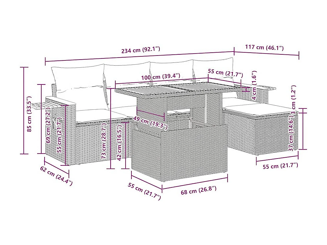 6-tlg. Garten-Sofagarnitur mit Kissen Beige Poly Rattan Akazie