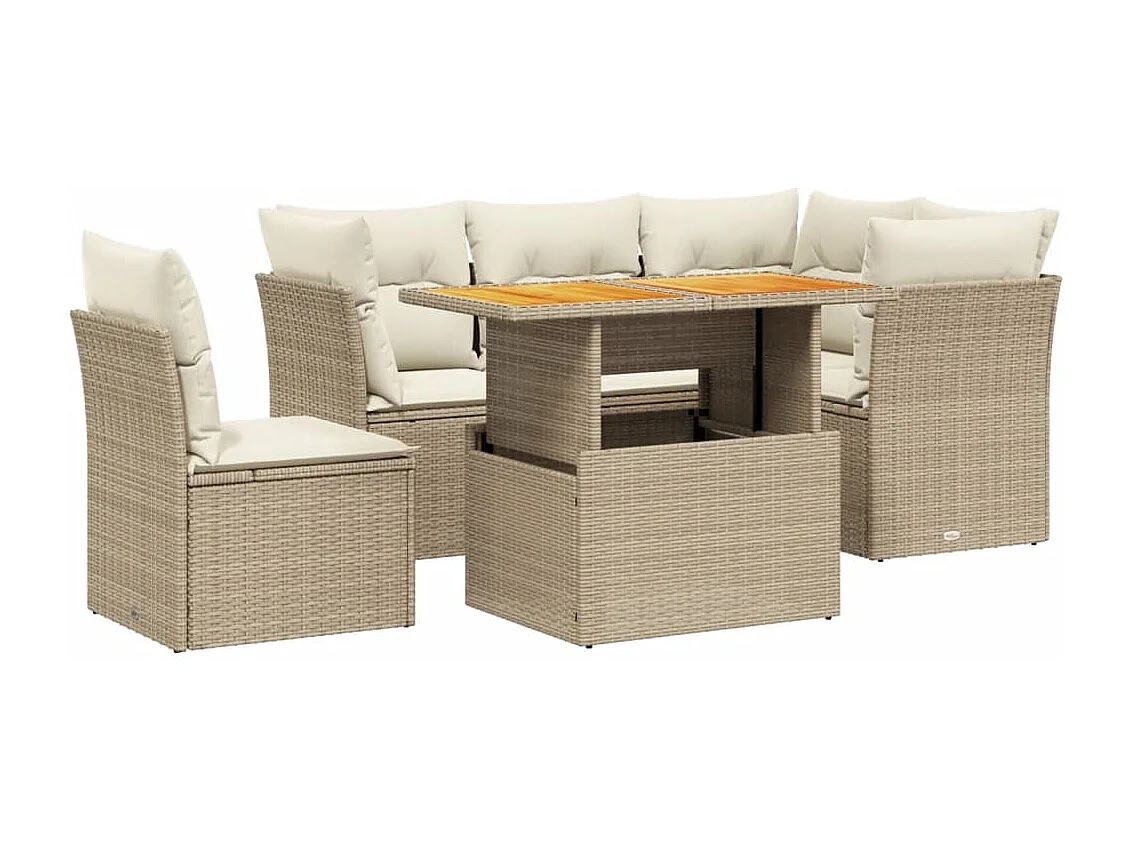 5-tlg. Garten-Sofagarnitur mit Kissen Beige Poly Rattan
