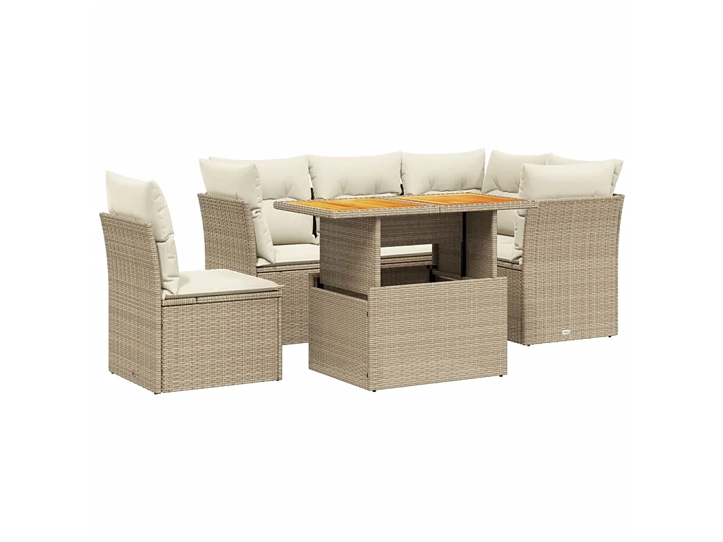 Set Divano da Giardino 5 pz con Cuscini Beige in Polyrattan
