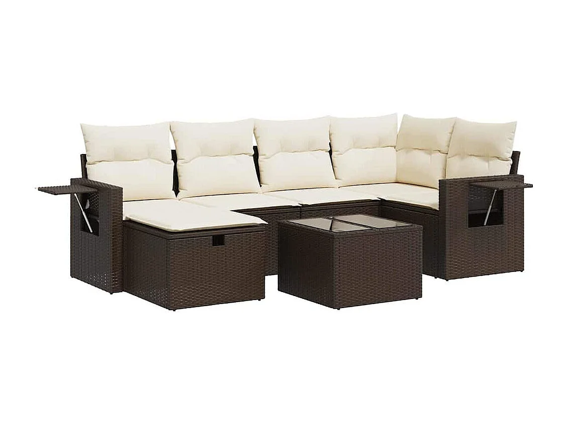 Salon de jardin avec coussins 7 pcs marron résine tressée