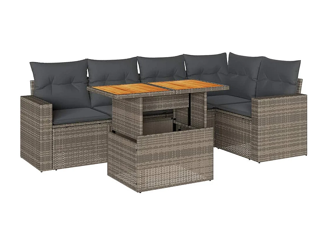 Salon de jardin 6 pcs avec coussins gris résine tressée