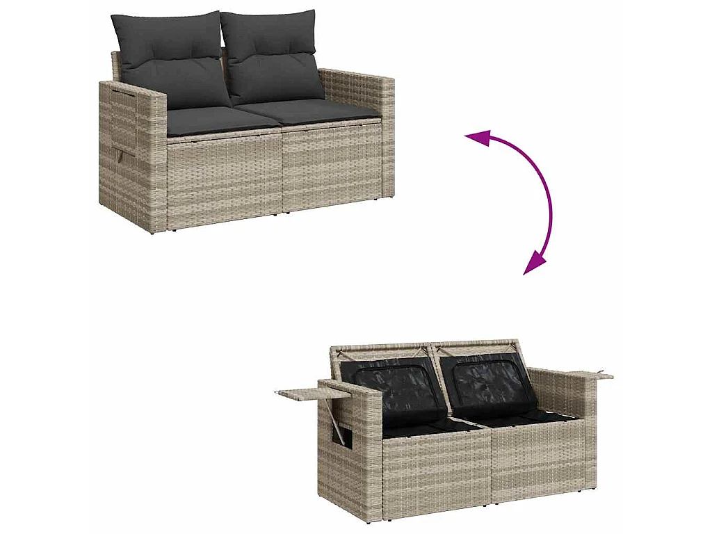 7-delige Loungeset met kussens poly rattan lichtgrijs
