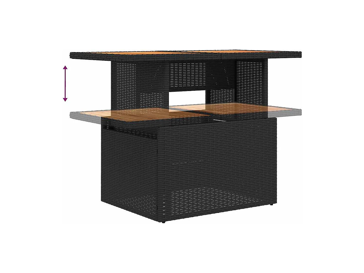 Salon de jardin 6 pcs avec coussins noir résine tressée acacia