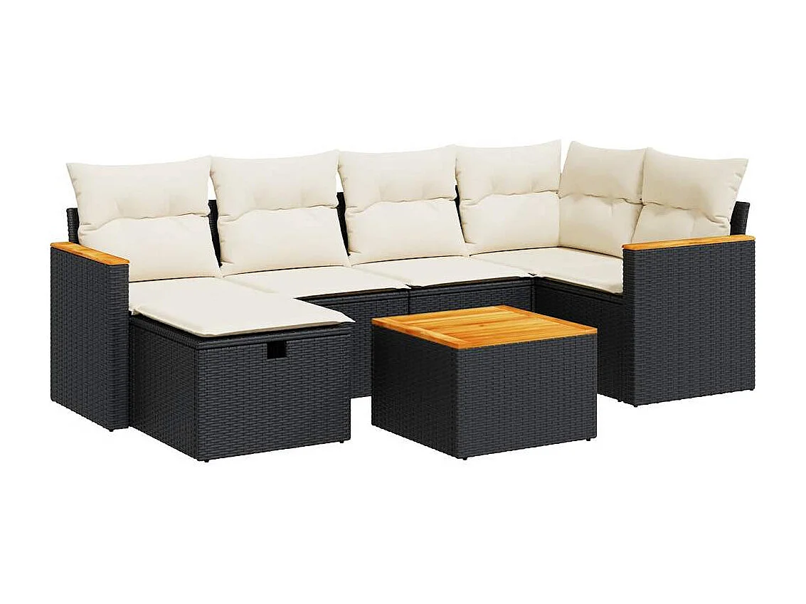 Set Divani da Giardino con Cuscini 7pz Nero Polyrattan